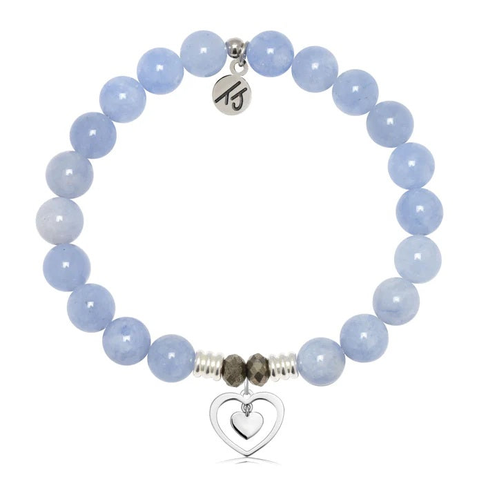 Sky Blue Jade Gemstone Bracelet with Piece of My Heart Sterling Silver Charm
