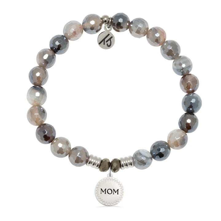 Storm Agate Gemstone Bracelet with Endless Love Mom Sterling Silver Charm