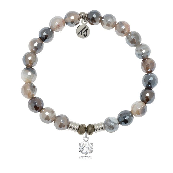 Storm Agate Gemstone Bracelet with Shine Like A Diamond Sterling Silver Charm