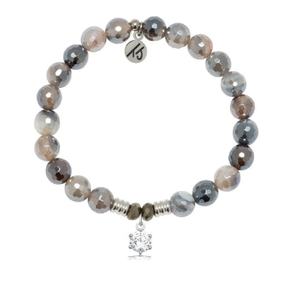 Storm Agate Gemstone Bracelet with Shine Like A Diamond Sterling Silver Charm