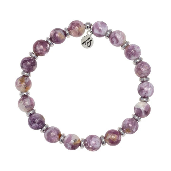 Silver Empowered Elegance Collection- Lepidolite Quartz Gemstone Bracelet