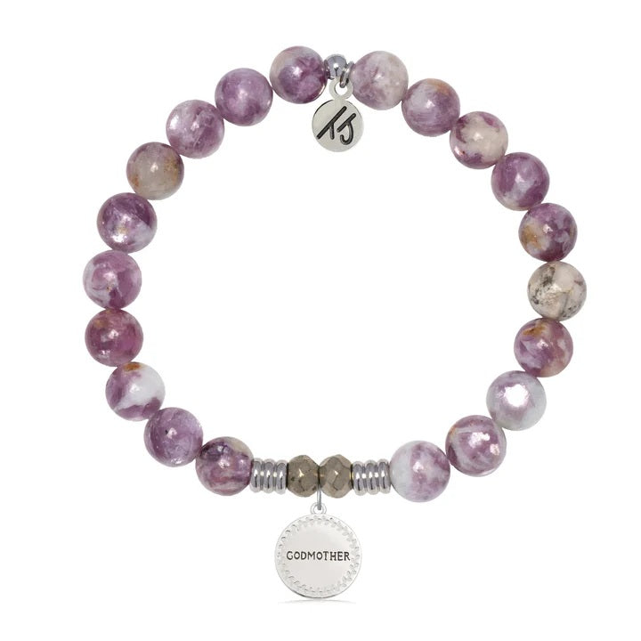 Lepidolite Quartz Gemstone Bracelet with Endless Love Godmother Sterling Silver Charm