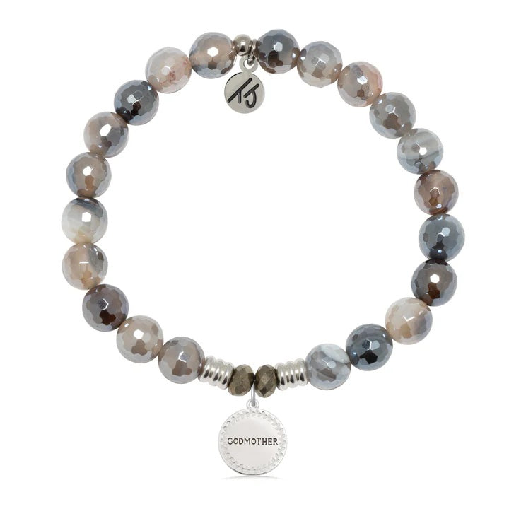 Storm Agate Gemstone Bracelet with Endless Love Godmother Sterling Silver Charm