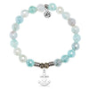 Aqua Agate Gemstone Bracelet with Faith. Hope. Love Sterling Silver Charm