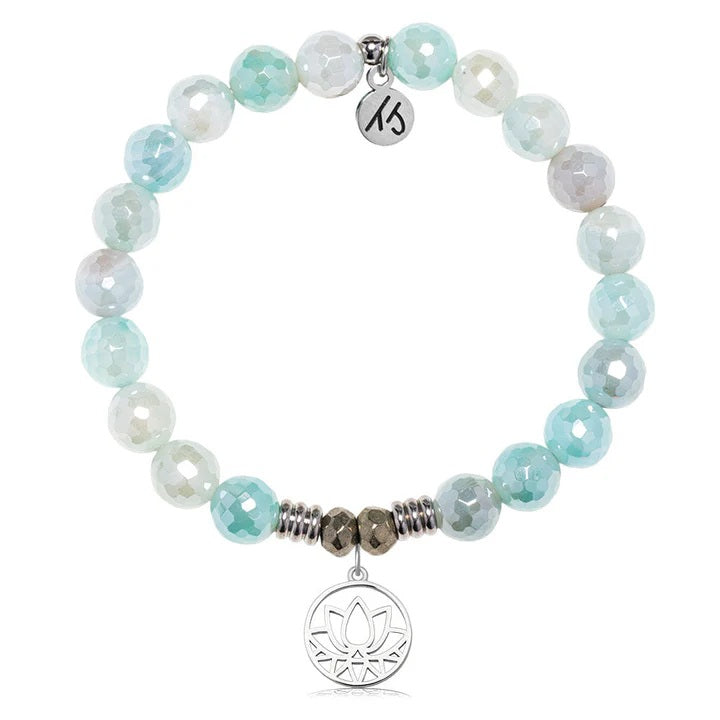 Aqua Agate Gemstone Bracelet with Resilience Sterling Silver Charm