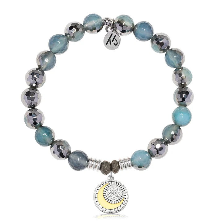 Blue Silver Agate Gemstone Bracelet with Radiant Soul Sterling Silver Charm