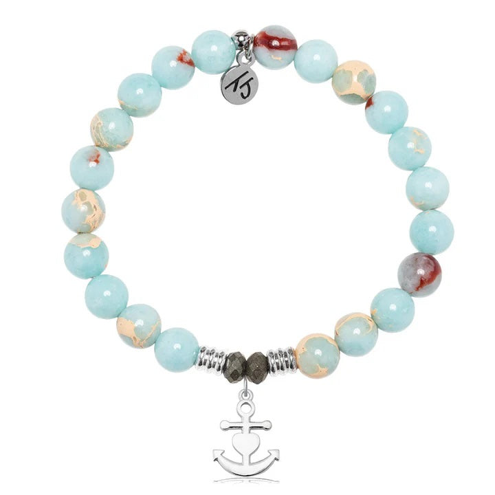 Snakeskin Jasper Gemstone Bracelet with Faith. Hope. Love Sterling Silver Charm