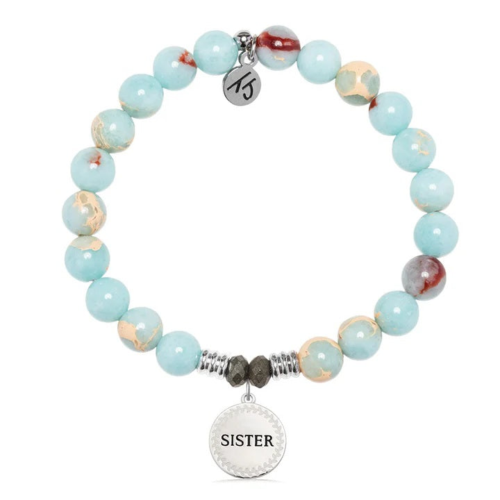 Snakeskin Jasper Gemstone Bracelet with Endless Love Sister Sterling Silver Charm