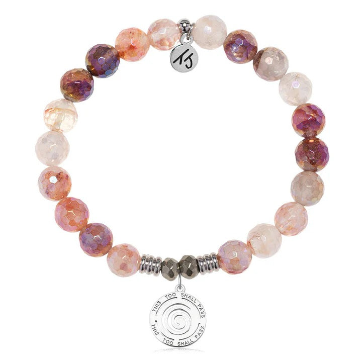 Strawberry Quartz Gemstone Bracelet with This To Shall Pass Sterling Silver Charm
