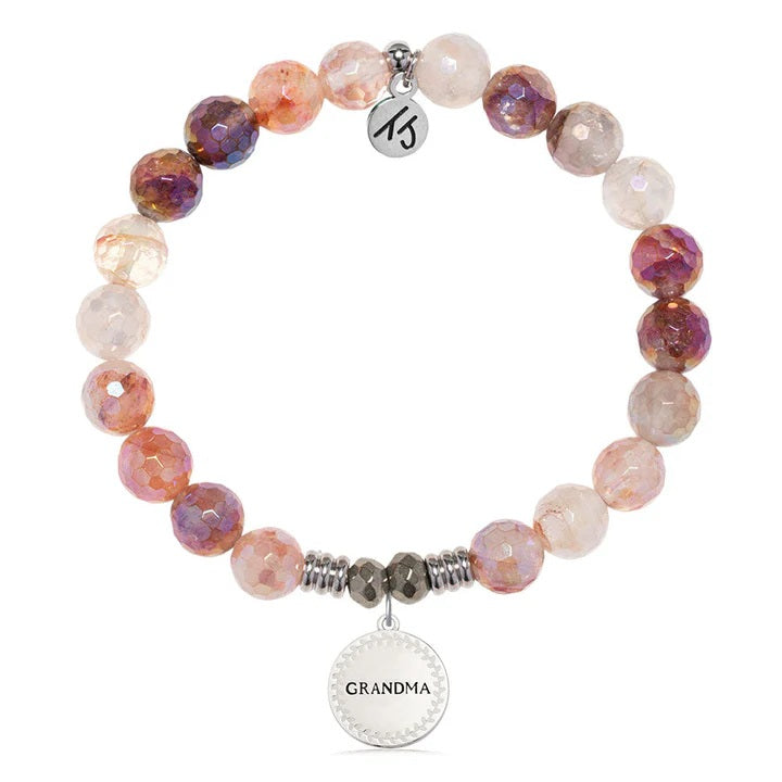 Strawberry Quartz Gemstone Bracelet with Endless Love Grandma Sterling Silver Charm