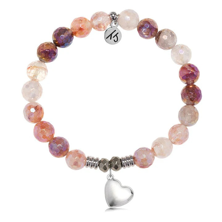 Strawberry Quartz Gemstone Bracelet with Love The Life You Live Sterling Silver Charm