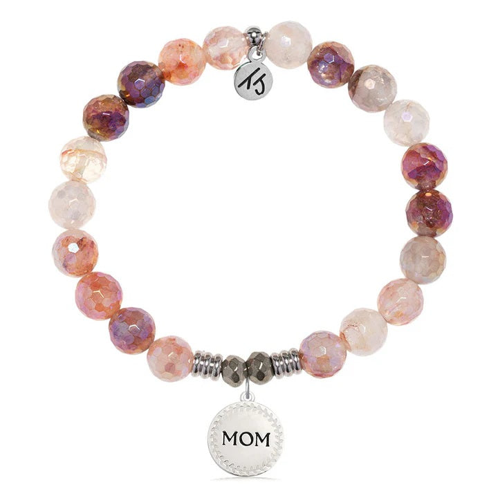 Strawberry Quartz Gemstone Bracelet with Endless Love Mom Sterling Silver Charm