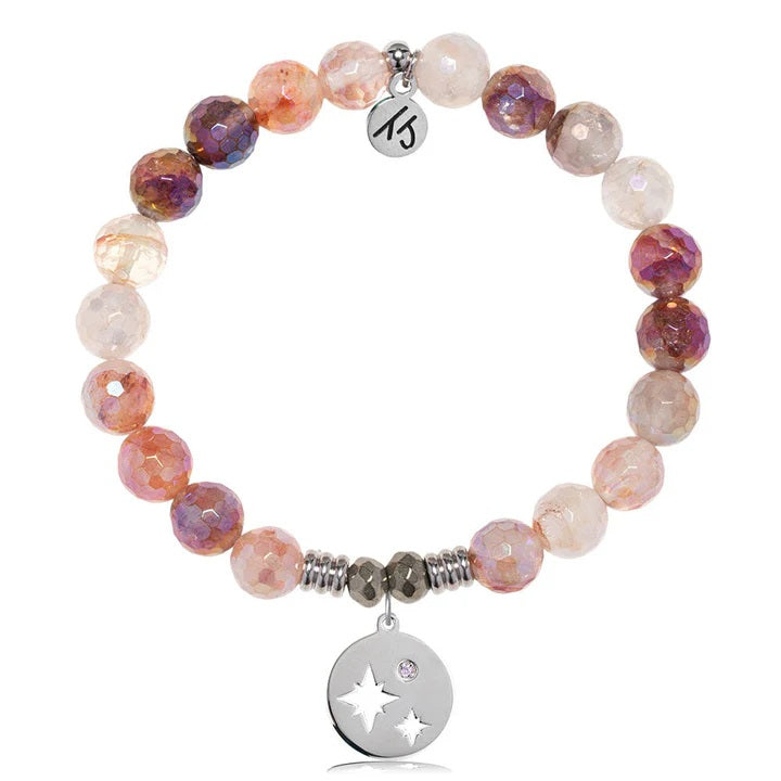 Strawberry Quartz Gemstone Bracelet with Mother Daughter Sterling Silver Charm