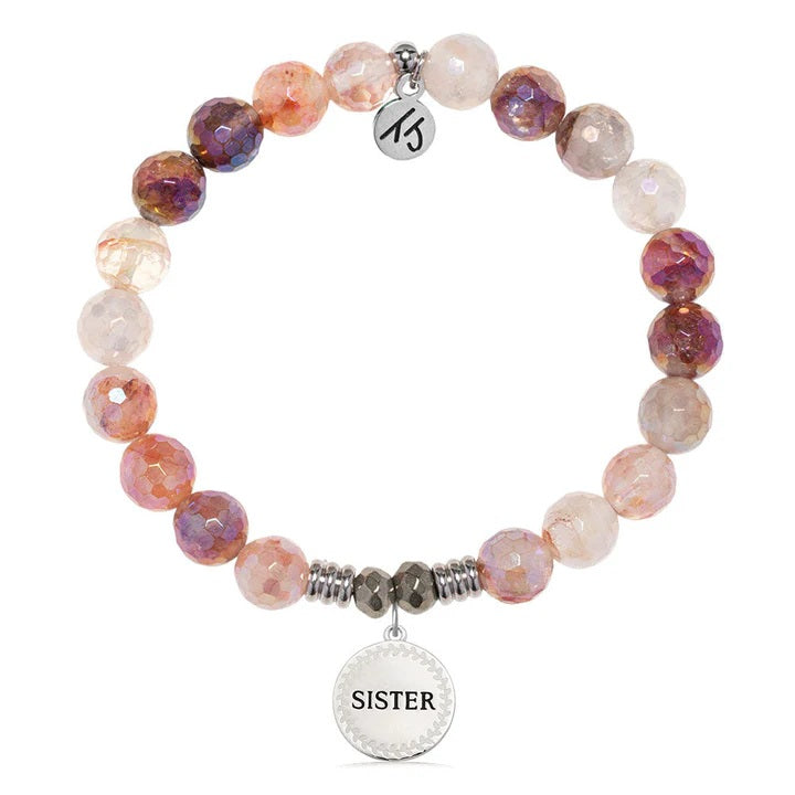 Strawberry Quartz Gemstone Bracelet with Endless Love Sister Sterling Silver Charm