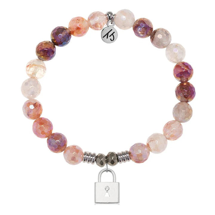 Strawberry Quartz Gemstone Bracelet with Unbreakable Friendship Sterling Silver Charm