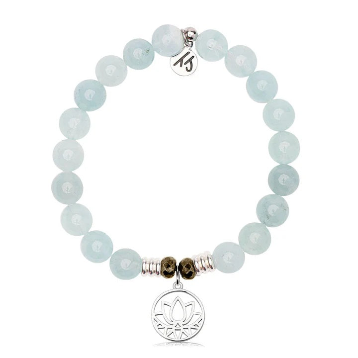 Blue Aquamarine Gemstone Bracelet with Resilience Sterling Silver Charm