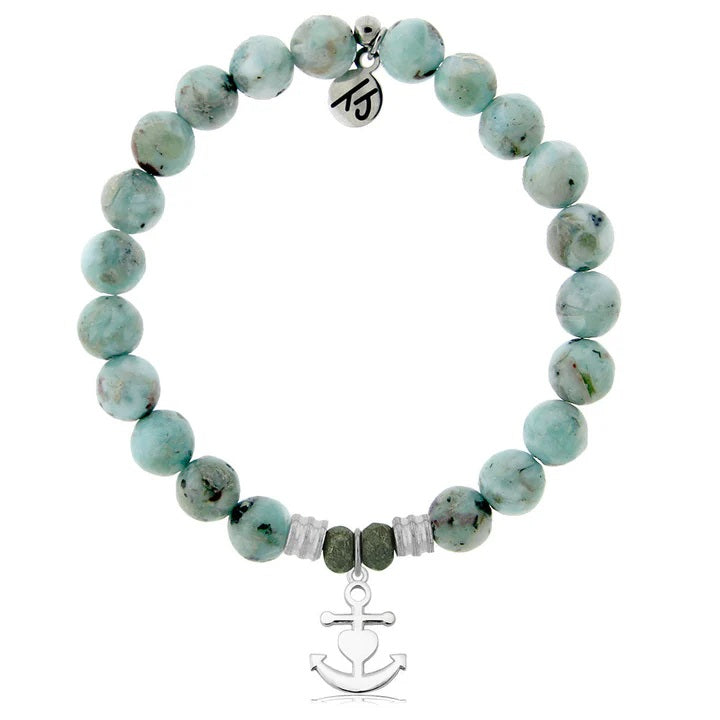 Larimar Gemstone Bracelet with Faith. Hope. Love Sterling Silver Charm