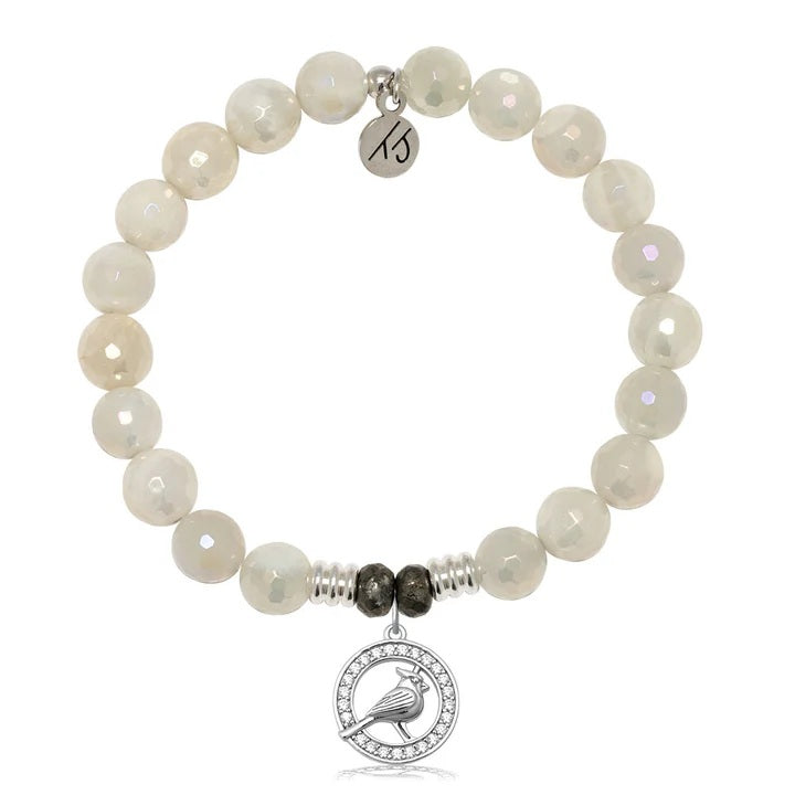 Moonstone Gemstone Bracelet with White Cardinal CZ Sterling Silver Charm