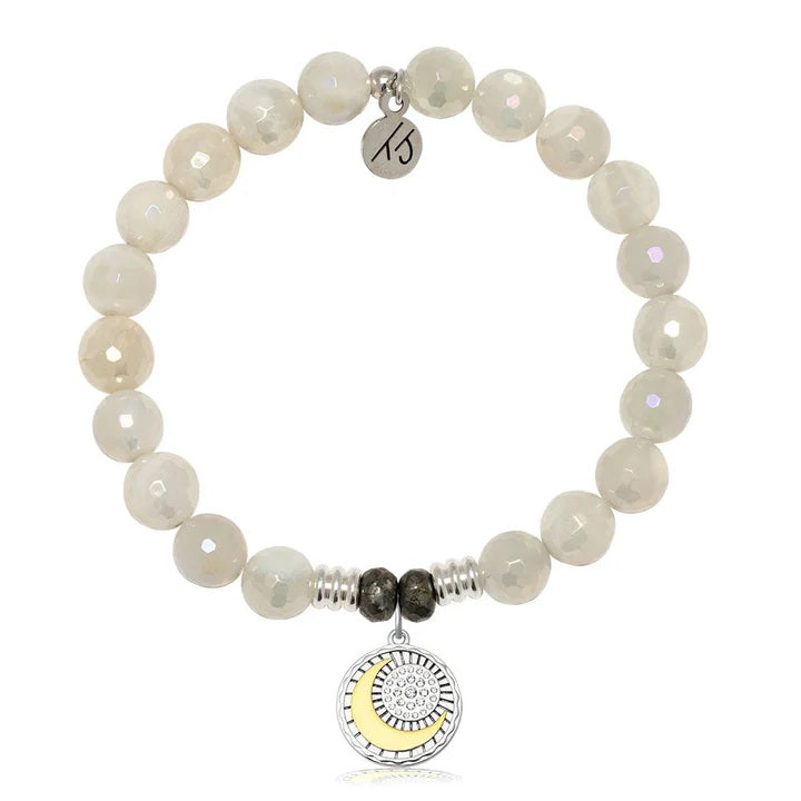 Moonstone Gemstone Bracelet with Radiant Soul Sterling Silver Charm