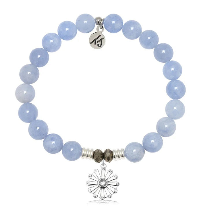 Sky Blue Jade Gemstone Bracelet with Happiness Sterling Silver Charm
