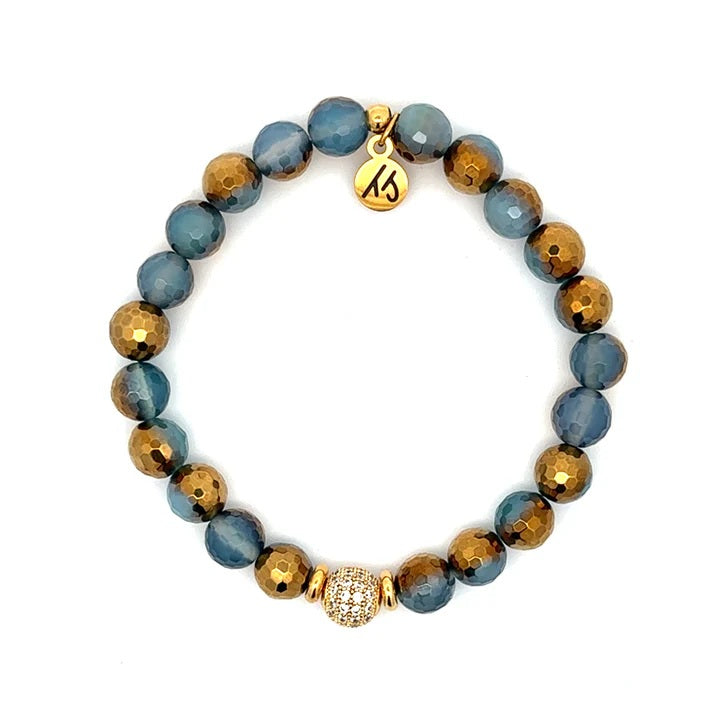 Glow Getter Collection- Blue Gold Agate Gemstone Bracelet