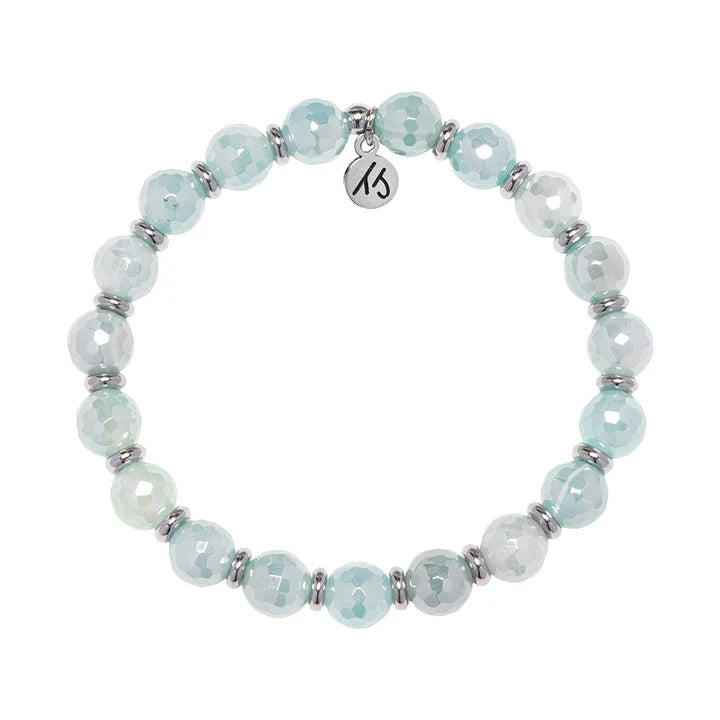 Silver Empowered Elegance Collection- Aqua Agate Gemstone Bracelet