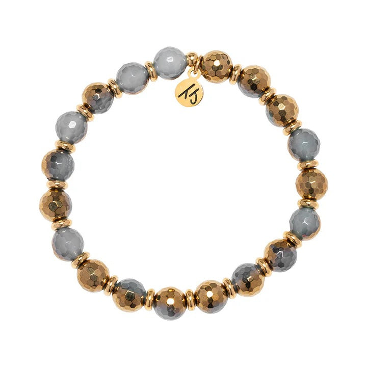 Gold Empowered Elegance Collection- Blue Gold Agate Gemstone Bracelet