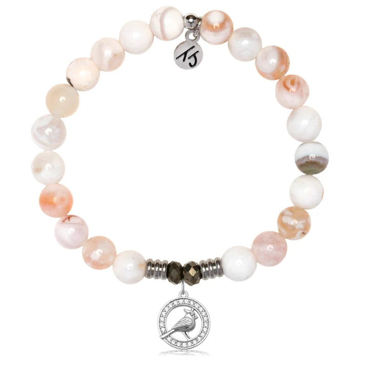 White Natural Agate Gemstone Bracelet with Cardinal White CZ Sterling Silver Charm