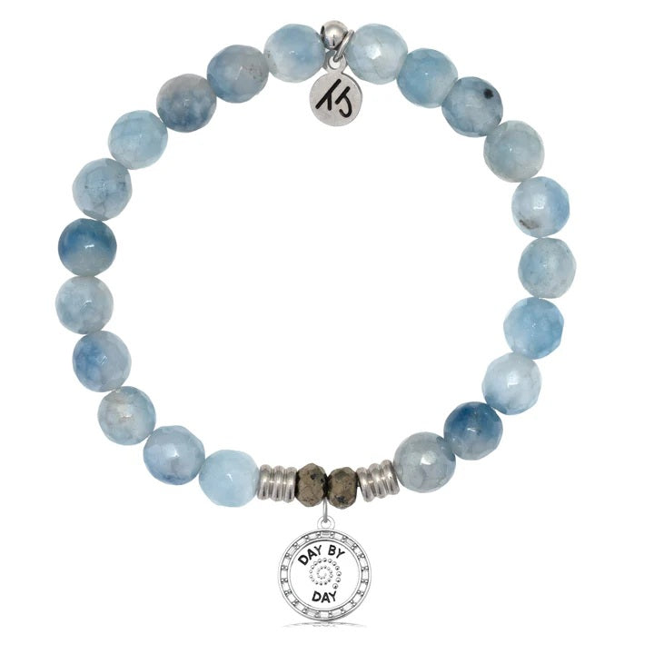 Aquamarine Jade Gemstone Bracelet with Day by Day Sterling Silver Charm