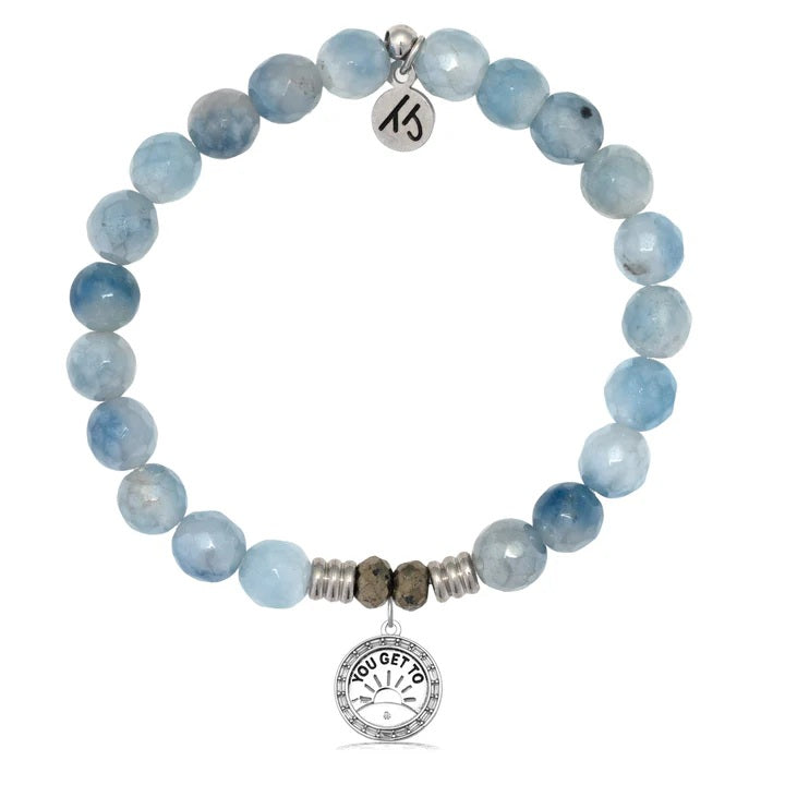Aquamarine Jade Gemstone Bracelet with You Get To Sterling Silver Charm