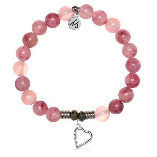 Pink Chalcedony Gemstone Bracelet with Everlasting Love Sterling Silver Charm