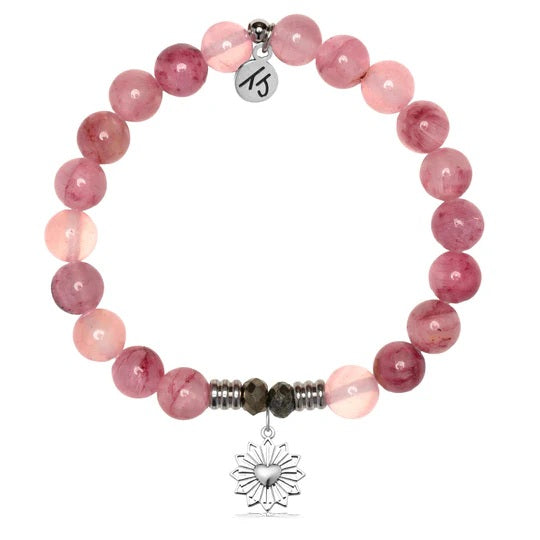 Pink Chalcedony Gemstone Bracelet with Follow Your Heart Sterling Silver Charm