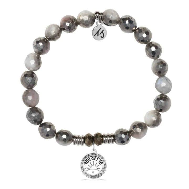 Silver Dipped White Moonstone Gemstone Bracelet with You Get To Sterling Silver Charm