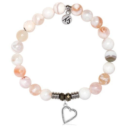White Natural Agate Gemstone Bracelet with Everlasting Love Sterling Silver Charm