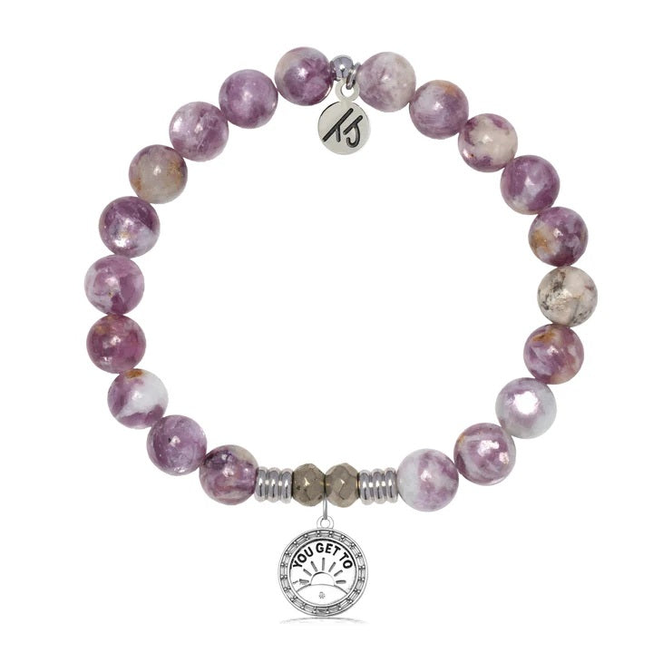 Lepidolite Quartz Gemstone Bracelet with You Get To Sterling Silver Charm