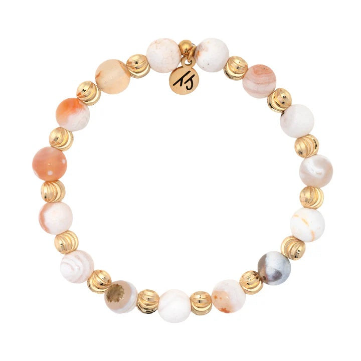 Harmony Collection- Gold with White Natural Agate Gemstone Bracelet