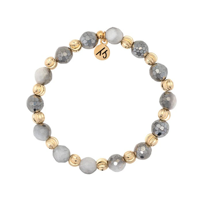 Harmony Collection- Gold with Silver Dipped White Moonstone Gemstone Bracelet