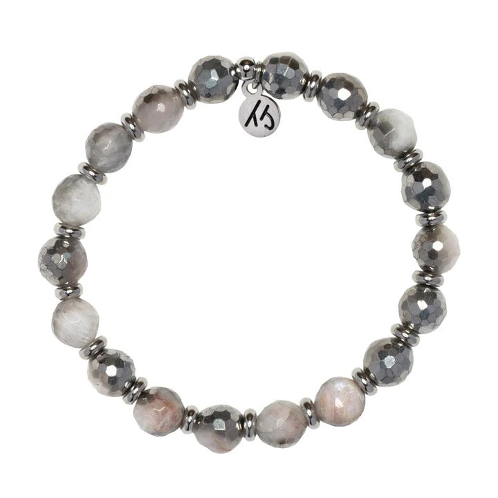 Silver Empowered Elegance Collection- Blue Silver Agate Gemstone Bracelet