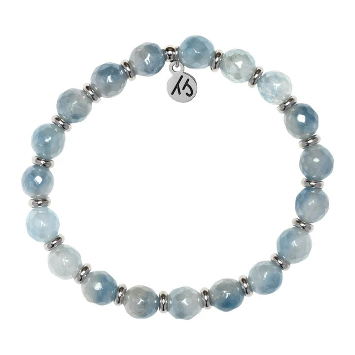 Silver Empowered Elegance Collection- Aquamarine Jade Gemstone Bracelet
