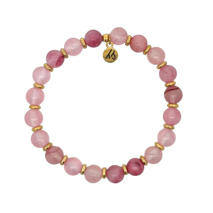 Gold Empowered Elegance Collection- Pink Chalcedony Gemstone Bracelet