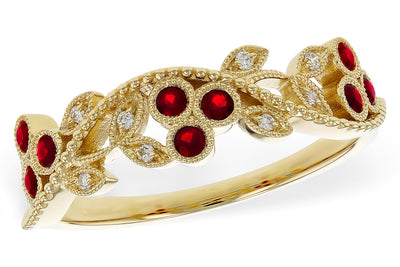 14K Yellow Gold Ruby & Diamond Floral Fashion Ring