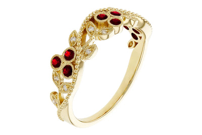 14K Yellow Gold Ruby & Diamond Floral Fashion Ring