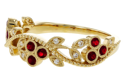 14K Yellow Gold Ruby & Diamond Floral Fashion Ring