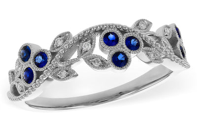 14K White Gold Sapphire & Diamond Floral Fashion Ring