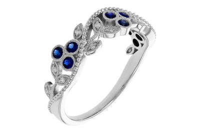 14K White Gold Sapphire & Diamond Floral Fashion Ring