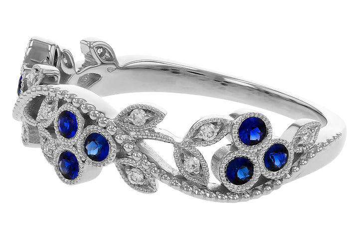 14K White Gold Sapphire & Diamond Floral Fashion Ring