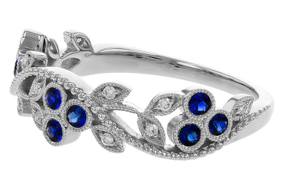 14K White Gold Sapphire & Diamond Floral Fashion Ring