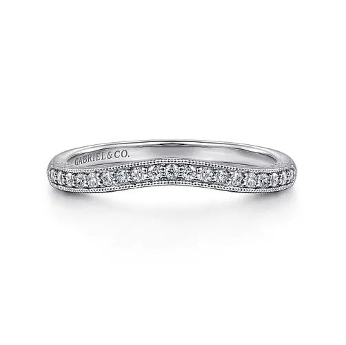 14K White Gold .13cttw Diamond Curve Vintage Wedding Band.
