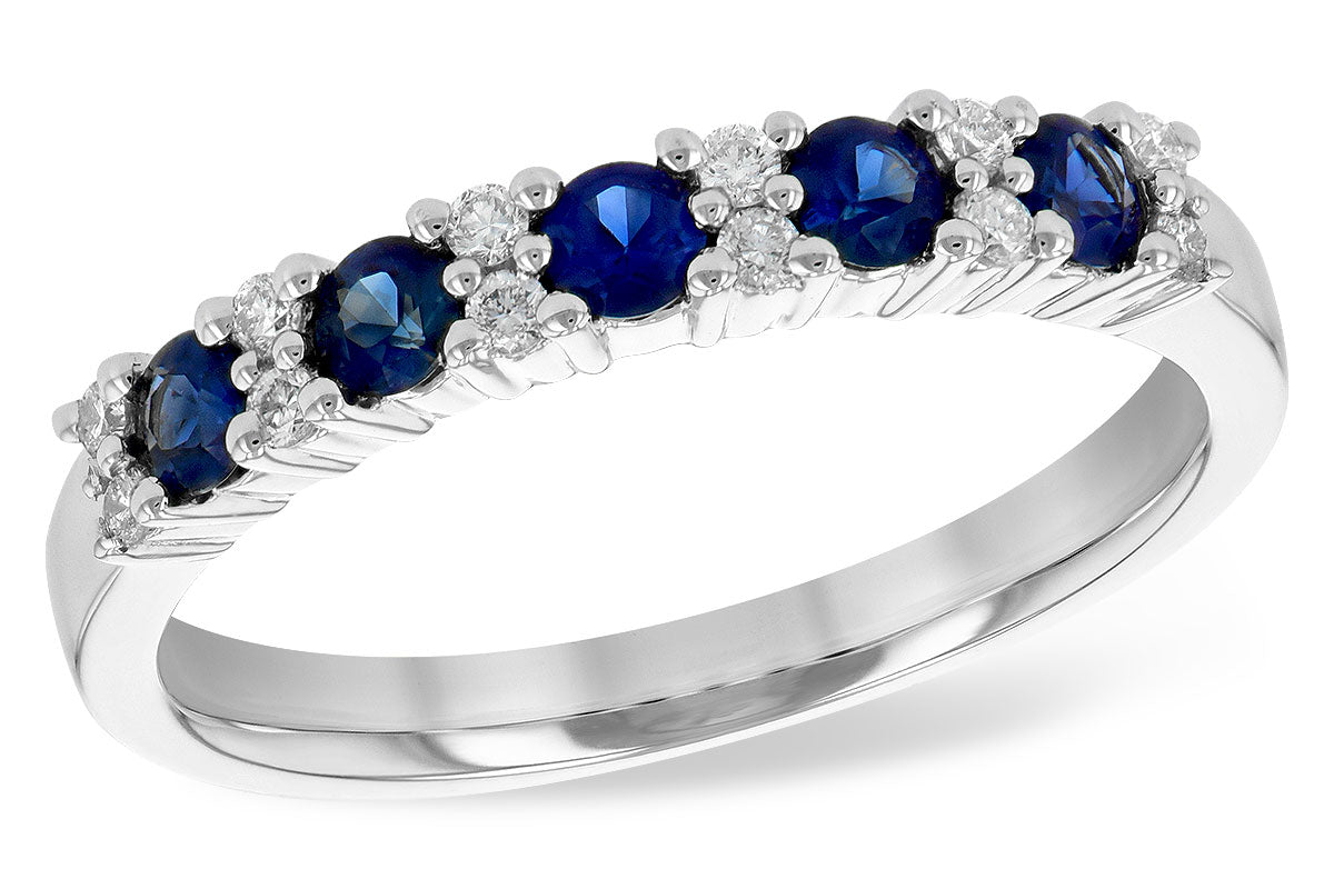 RINGS - 14K White Gold Vintage Inspired Blue Sapphire And Diamond Filigree Ring