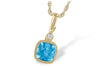 14K Yellow Gold Cushion Cut Blue Topaz and Diamond Necklace